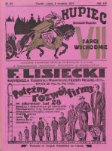 Kupiec Tygodnik: najstarszy tygodnik kupiecko- przemysłowy w Polsce 1927.09.06 R.21 Nr35; urzędowy organ publikacylny Targów Wschodnich we Lwowie; VII Targi Wschodnie