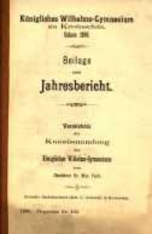 Verzeichnis der Kunstsammlung des K&ouml;niglichen Wilhelms-Gymnasiums