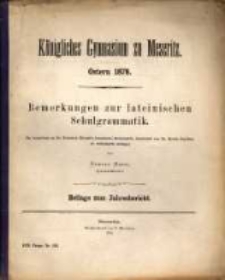 Bemerkungen zur lateinischen Schulgrammatik : (im Anschluss an Dr. Friedrich Ellendt's lateinische Grammatik, bearbeitet von Dr. Moritz Seyffert, 17. verbesserte Auflage)