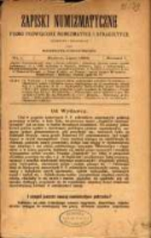Zapiski Numizmatyczne pismo poświęcone numizmatyce i sfragistyce. R. 1. 1884, nr 1