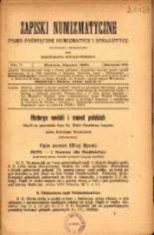 Zapiski Numizmatyczne pismo poświęcone numizmatyce i sfragistyce. R. 3. 1886, nr 7