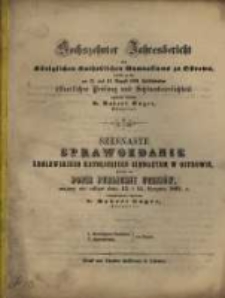 ... Jahresbericht des K&ouml;niglichen Katholischen Gymnasiums zu Ostrowo : womit zu der ... &ouml;ffentlichen Pr&uuml;fung der und Schlussfeierlichkeit ergebenst einladet ...