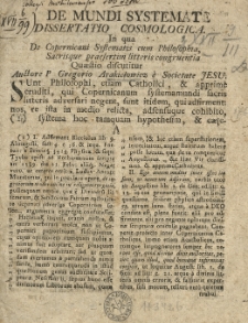 De mundi systemate dissertatio cosmologica.