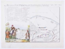 Plan bitwy między wojskami polskiemy i moskiewski&eacute;my stoczoney pod Maciejowicami dnia 10 października 1794 roku. Plan rysowany przez pułkownika Dembowskiego Floryana w teyże bitwie przytomnego, kopiował Gierczyński Stanisław b: Officer w Pułku 2im Ułan&oacute;w Wojsk polskich i ofiarował na pamiątkę Wmu Zamoyskiemu Władysławowi, jenerałowi, b. dow&oacute;dcy dywizji jazdy sułtańskiej.