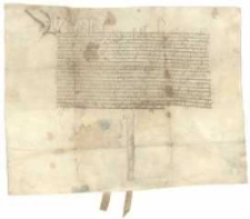 [Potwierdzenie skwitowania biskupa poznańskiego Uriela G&oacute;rki z sumy 1300 złotych węgierskich z czynszem rocznym 60 grzywien przez Barbarę, wdowę po Janie Walkerze (Welkier/Welkyer) i mieszczkę poznańską, oraz szlachcica Jana Lubickiego, obywatela poznańskiego i opiekuna prawnego małoletnich dzieci Barbary, wystawione przez Mikołaja z Kutna, wojewodę łęczyckiego i starostę generalnego Wielkopolski, komisarza kr&oacute;lewskiego]