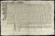 [Transumpt (zatwierdzenie) oficjała poznańskiego i archidiakona śremskiego Mikołaja ze Szkudły legatu kanonika poznańskiego i sandomierskiego Mikołaja z Lublina, kustosza skalbmierskiego, stu grzywien czynszu rocznego od sumy 2000 złotych węgierskich, pożyczonych na wyderkaf kr&oacute;lowi polskiemu i zapisanych na żupach wielickich i bocheńskich, zapisanego na prawach testamentu Urielowi z G&oacute;rki biskupowi poznańskiemu i jego bratankowi Łukaszowi na uposażenie przyszłej kapituły przy kościele parafialnym w K&oacute;rniku, kt&oacute;rą zamierzają erygować w swych dobrach; w odpowiedzi na donację złożenie przez G&oacute;rk&oacute;w obligacji o gotowości pożyczenia całej sumy kapitału (po spłaceniu jej przez kr&oacute;la) i zapisaniu jej na swych dobrach dziedzicznych Dopiewo, Dopiewiec, Siedlec, Uchorowo, K&oacute;rnik i innych dobrach patrymonialnych]