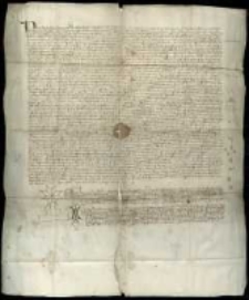 [Transumpt biskupa krakowskiego Piotra Wysza z Radolina przywileju swego poprzednika Jana Grota (Grotowica) i krakowskiej kapituły katedralnej, wystawionego 1 X 1326 r. w Krakowie dla kolegium wikariuszy tamtejszej katedry w sprawie uposażenia w następujące dochody z przeznaczeniem na codzienne utrzymanie: z czwartej części wszystkich ofiar składanych w katedrze krakowskiej na ołtarze i relikwie świętych (w tym na ołtarz i głowę św. Stanisława Biskupa i Męczennika), z dziesięciny dwunastu grzywien na Nowej G&oacute;rze z d&oacute;br stołowych biskupa oraz z dziesięciu grzywien dochodu z żup solnych w Wieliczce i Bochni]