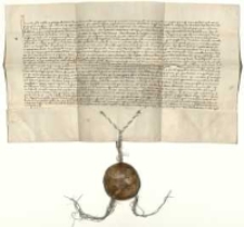 [Spytko z Melsztyna, wojewoda i starosta krakowski, pan na Samborze, sprzedaje Henrykowi niegdyś w&oacute;jtowi w Łańcucie w&oacute;jtostwo w Nowym Samborze za 80 grzywien monety praskiej, pozwalając mu założyc miasto na prawie magdeburskim i oznaczając bliższe warunki]