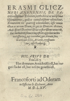 [...] De sacrosanctissima Trinitate, orthodoxae ac verissimae observationes [...]