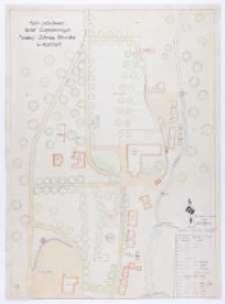 Plan zabudowań szk&oacute;ł gospodarczych Fundacji "Zakłady K&oacute;rnickie" w Kuźnicach. Pomierzył i wyrysował [...] Schramm Janusz.