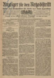 Anzeiger f&uuml;r den Netzedistrikt Kreis- und Wochenblatt f&uuml;r Kreis und Stadt Czarnikau 1911.04.08 Jg.59 Nr43