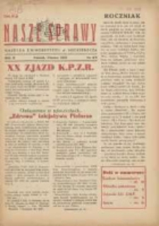 Nasze Sprawy: gazetka Uniwersytetu im. Adama Mickiewicza 1956 marzec R.2 Nr8/9