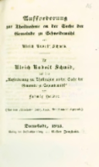 Aufforderung zur Theilnahme an der Sache der Gemeinde zu Schneidem&uuml;hl