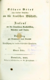 Offener Brief eines deutschen Katholiken an die deutschen Bisch&ouml;fe: Aufruf an die deutschen Katholiken, Priester und Laien