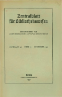 Zentralblatt f&uuml;r Bibliothekswesen. 1930.11 Jg.47 heft 11