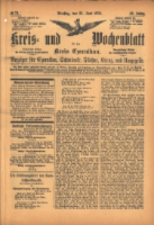 Kreis- und Wochenblatt f&uuml;r den Kreis Czarnikau: Anzeiger f&uuml;r Czarnikau, Sch&ouml;nlanke, Filehne, Kreuz, und Umgegend. 1895.06.25 Jg.43 Nr72