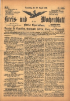 Kreis- und Wochenblatt f&uuml;r den Kreis Czarnikau: Anzeiger f&uuml;r Czarnikau, Sch&ouml;nlanke, Filehne, Kreuz, und Umgegend. 1895.08.22 Jg.43 Nr97