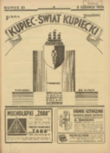 Kupiec-Świat Kupiecki; pisma złączone; oficjalny organ kupiectwa Polski Zachodniej 1934.06.08 R.28 Nr23
