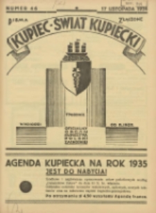 Kupiec-Świat Kupiecki; pisma złączone; oficjalny organ kupiectwa Polski Zachodniej 1934.11.17 R.28 Nr46