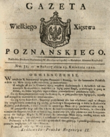 Gazeta Wielkiego Xięstwa Poznańskiego 1820.04.15 Nr31