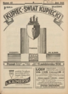 Kupiec-Świat Kupiecki; pisma złączone; oficjalny organ kupiectwa Polski Zachodniej 1936.10.15 R.30 Nr42