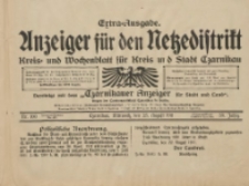 Anzeiger f&uuml;r den Netzedistrikt Kreis- und Wochenblatt f&uuml;r Kreis und Stadt Czarnikau 1911.08.23 Jg.59 Nr100