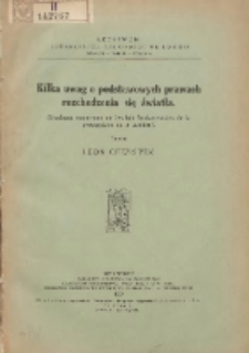 Kilka uwag o podstawowych prawach rozchodzenia się światła =(Quelques remarques sur les lois fondamentales de la propagation de la lumière)