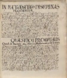 4. &bdquo;In mathematicas disciplinas&rdquo;.