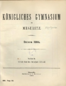 K&ouml;nigliches Gymnasium zu Meseritz : Ostern ...