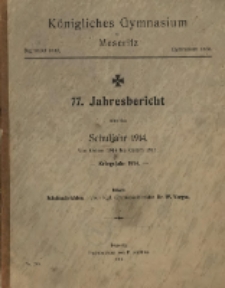 Jahresbericht des K&ouml;nigliches Gymnasium zu Meseritz &uuml;ber das Schuljahr ...
