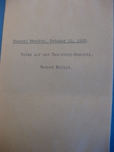 Council Meeting. Votes for new Secretary - General. Secret Ballet 15.10.1932