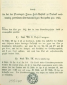Betrifft die bei der Provinzial-Irren-Heil-Anstalt zu Owinsk notwendig gewesenen &uuml;beretatsm&auml;&beta;igen Ausgaben pro 1843
