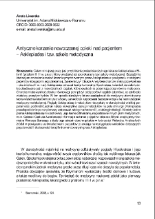 Antyczne korzenie nowoczesnej opieki nad pacjentem &ndash; Asklepiades i tzw. szkoła metodyczna