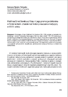 Matthias Ernst Boretius z Mazur i jego promocja doktorska w Niderlandach: z badań nad historią nauczania medycyny w XVIII wieku