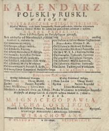 Kalendarz Polski y Ruski [...] na rok 1732 [...] przez [...] Ignacego Pawła Michałowskiego [...]