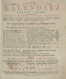 Kalendarz Polski y Ruski [...] na rok 1738 [...] przez [...] Ignacego Pawła Michałowskiego [...]