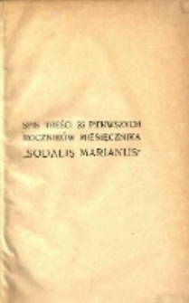 Spis treści 25 pierwszych rocznik&oacute;w miesięcznika "Sodalis Marianus" 1902-1926