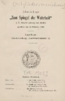 Mitglieder-Verzeichniss Johannus-Loge "Zum Spiegel der Wahrheit" i.O.Charlottenburg gestifted am 18.Oktober 1900