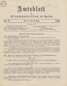 Amtsblatt der Königlichen Eisenbahndirektion in Posen 1919.03.19 Nr17