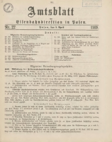 Amtsblatt der Königlichen Eisenbahndirektion in Posen 1919.04.05 Nr22