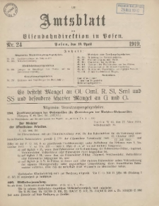 Amtsblatt der Königlichen Eisenbahndirektion in Posen 1919.04.19 Nr24