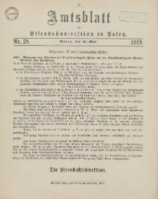 Amtsblatt der Königlichen Eisenbahndirektion in Posen 1919.05.10 Nr28