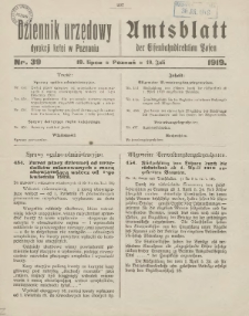 Orędownik Urzędowy Dyrekcji Kolei w Poznaniu = Amtsblatt der Eisenbahndirektion in Posen 1919.07.19 Nr39