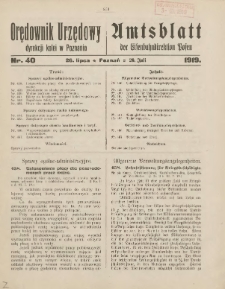 Orędownik Urzędowy Dyrekcji Kolei w Poznaniu = Amtsblatt der Eisenbahndirektion in Posen 1919.07.26 Nr40