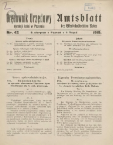 Orędownik Urzędowy Dyrekcji Kolei w Poznaniuu = Amtsblatt der Eisenbahndirektion in Posen 1919.08.09 Nr42