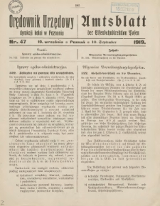 Orędownik Urzędowy Dyrekcji Kolei w Poznaniu = Amtsblatt der Eisenbahndirektion in Posen 1919.09.10 Nr47