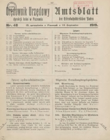 Orędownik Urzędowy Dyrekcji Kolei w Poznaniu = Amtsblatt der Eisenbahndirektion in Posen 1919.09.13 Nr48