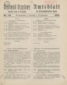 Orędownik Urzędowy Dyrekcji Kolei w Poznaniu = Amtsblatt der Eisenbahndirektion in Posen 1919.09.13 Nr48
