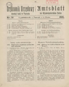 Orędownik Urzędowy Dyrekcji Kolei w Poznaniu = Amtsblatt der Eisenbahndirektion in Posen 1919.10.04 Nr51