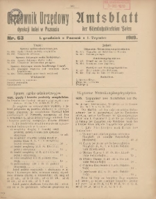 Orędownik Urzędowy Dyrekcji Kolei w Poznaniu = Amtsblatt der Eisenbahndirektion in Posen 1919.12.01 Nr63